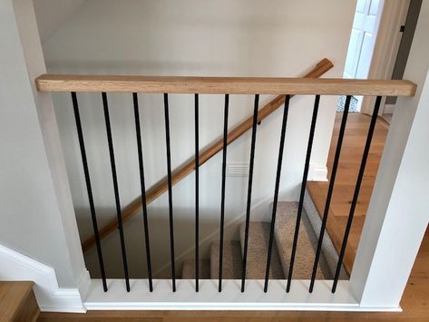 Railing For Balcony Indoor, Lowes Stair Railing, Stair Railing Metal And Wood, Indoor Railing Ideas Banisters, Metal Railing Redo, Stair Rail Remodel, Railing Inside The House, Replace Stair Railing Diy, Diy Stair Railing Cheap Metal