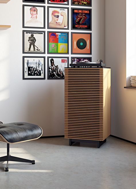 Audio Tower Cabinet, Stereo Rack Ideas, Midcentury Stereo Cabinet, Tall Media Cabinet, Audio Rack Ideas, Stereo Cabinet Ideas, Hi Fi Rack, Audio Room Design, Modern Living Room Tables