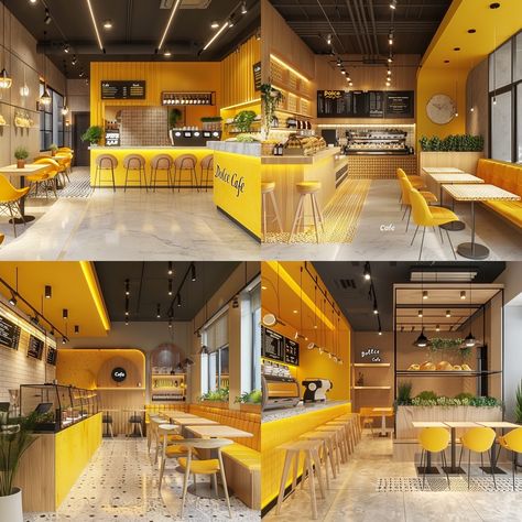 Yellow Cafe Interior, Dessert Cafe Interior, Yellow Coffee Shop, Mini Cafe, Bakery Store, Bakery Interior, Italian Bakery, Yellow Theme, Yellow Coffee