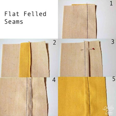 How to sew flat felled seams - How to finish seams - Melly Sews Felled Seam, Seam Finishes, Melly Sews, Teaching Sewing, Sewing Seams, Flat Felled Seam, Sewing 101, Sewing Stitches, Sewing Lessons