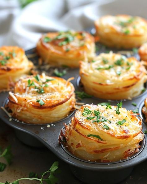 Whenever I serve these at parties, they are gone before I have time to take my serving Potatoe Pancakes, Veggie Casseroles, Perfect Potatoes, Parmesan Potato Stacks, Potatoe Recipes, Calamari Recipes, Potato Stacks, Potato Recipes Side Dishes, Cheese Potatoes