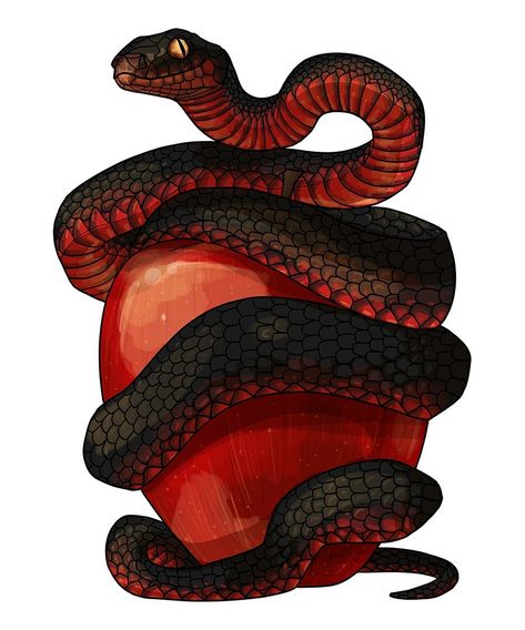 Red Apple Tattoo, Snake Core, Crowley Snake, Snake Holding, Pretty Pancakes, Lovely Drawings, Snake Drawing, Cute Snake, Snake Art