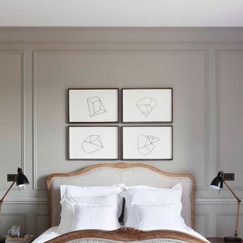 DE ROSEE SA on Instagram: "Ladbroke Penthouse.   Wall panelling is a great way to introduce some character to a space. In this bedroom, we added a simple dado rail and beading to frame the bed in a sophisticated way.  Architect/Interior Design: @deroseesa Photography: @alexanderjamesphoto  Bed: @grahamandgreen Lamp: @pookylights Rug: @westelmuk  . . . . .  #design #interior #homedecor #architecture #home #decor #interiors #homedesign #art #interiordesigner #furniture #decoration #bedroom #interiorstyling #luxury #designer #inspiration #livingroom #furnituredesign #realestate  #architect #designinspiration #interiordecorating #interiordesign" Wall Beading Design Bedroom, Dado Rail Panelling Bedroom, Dado Rail Bedroom, Wall Beading, Bedroom Panelling, Architect Interior Design, Dado Rail, Wall Panelling, Architecture Home