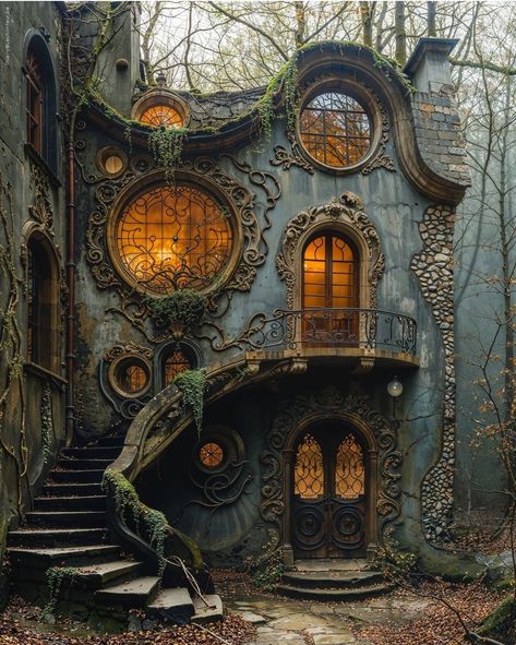 Fairytale Houses, Casa Hobbit, Fairy House Crafts, Fairytale House, Magical Home, Unusual Homes, Art Nouveau Architecture, Fantasy Homes, Fantasy House