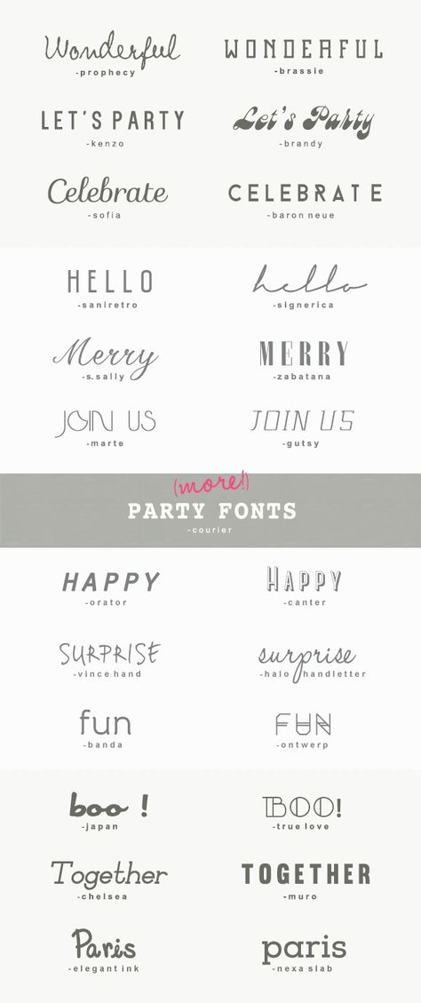 25 more great fonts for parties | a subtle revelry  THESE ARE LITERALLY THE BEST!! Party Font, Great Fonts, Fancy Fonts, Font Inspiration, Foto Tips, Favorite Fonts, Digital Scrapbook Paper, Font Design, Typography Letters