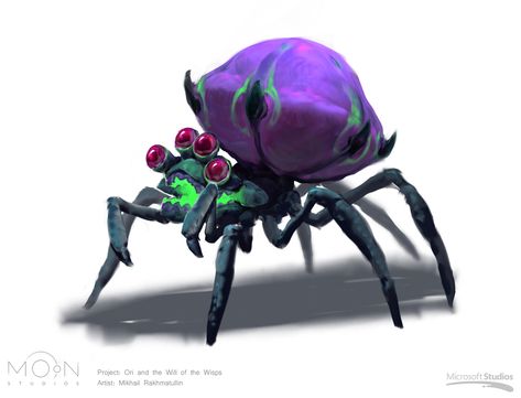 ArtStation - Enemies - insects, Mikhail Rakhmatullin Wisps Art, Spider Cave, Spider Character, Space Opera Art, Pet Anime, Spider Illustration, Spider Art, Cartoon Monsters, Alien Concept Art