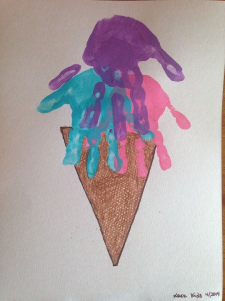 Handprint Ice Cream Cone. As easy as 1,2, 3 Ice Cream Art For Infants, Ice Cream Crafts For Infants, Ice Cream Ideas, Letter I Crafts, Craft Ice Cream, Cool Crafts For Kids, Summer Crafts For Toddlers, Craft Ideas With Paper, Summer Preschool Crafts