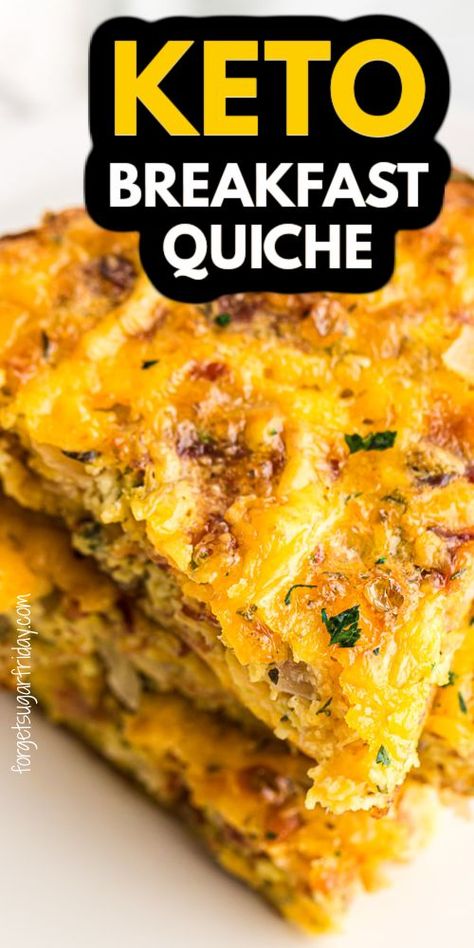 This keto crustless quiche is SO good! It can be served as an easy keto breakfast, easy keto snack, or easy keto lunch. Each of the four generous servings contain only 3g net carbs and are packed with cheese, bacon, eggs, and flavorful spices. You don't want to miss this tasty recipe! Family friendly keto recipe, quick keto recipe. Keto Breakfast Quiche, Keto Brunch, Keto Quiche, Breakfast Quiche, Keto Snack, Crustless Quiche, Keto Lunch, The Leftovers, Filling Breakfast