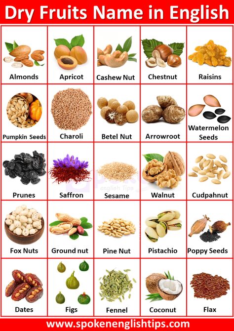 Dry Fruits Name List, Seed Names, Dry Fruits List, Dry Fruits Names, Fruits Name List, Food Names In English, Dry Fruits Benefits, Fruits Name, Fruits And Vegetables List