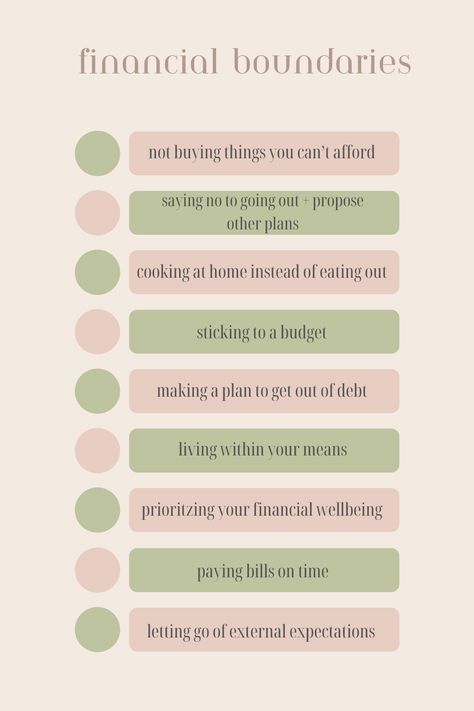 Intention matters, especially with money, because of how easy it is to slide your way down a slippery slope if we’re not paying attention to where we put our feet. If you particularly struggle with money (overspending, can’t save, in debt) it may be helpful to implement boundaries in other areas of your life first, to help build your boundary setting muscles. 

Actually creating and maintaining these financial boundaries is a challenging yet necessary step in being intentional with your money. Overspending Help, Money Boundaries, Financial Boundaries, Boundary Setting, Being Intentional, Money Saving Methods, Financial Motivation, Saving Money Tips, Money Saving Techniques