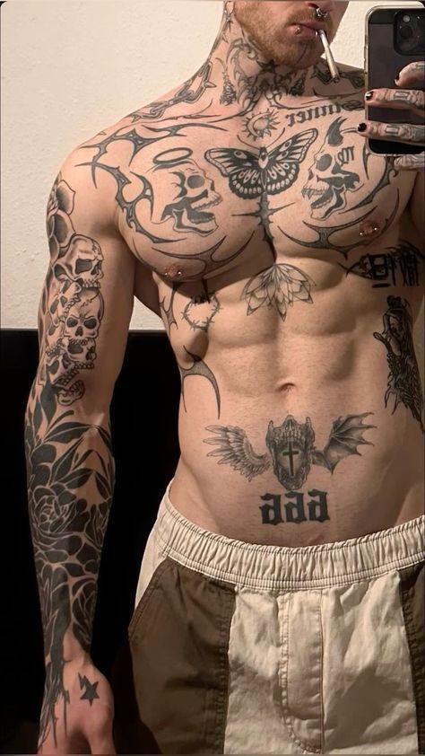 Mens Hands Tattoo, Tattoed Man Aesthetic, Muscular Guy With Tattoos, Whole Body Tattoo Men, Arm Tattoo Reference, Hot Guy With Tattoos, Tattoo Man Aesthetic, Tattoo Full Body Men, White Boy Tattoos