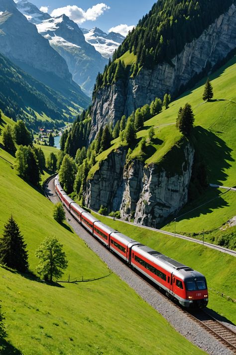 The Most Scenic Train Rides in Switzerland You Need to Take! Scenic Train Rides Europe, Train Through Switzerland, Swiss Alps Train, Trains In Europe, Switzerland Train Ride, Swiss Alps Aesthetic, Swiss Riviera, Train Switzerland, Glacier Express Switzerland