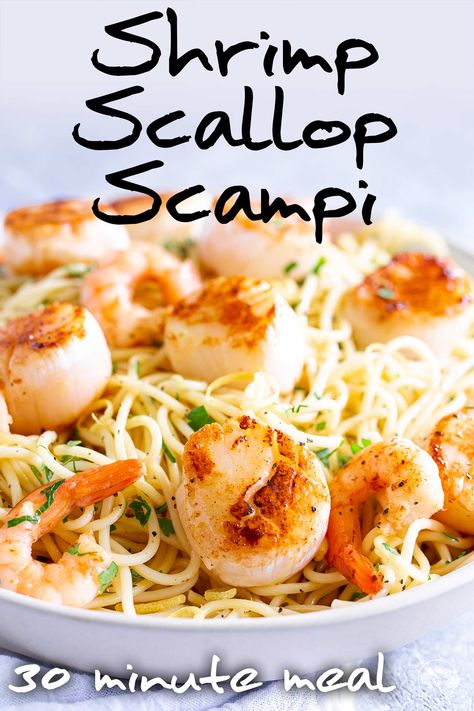 Shrimp And Scallop Scampi, Scallop Scampi Recipe, Shrimp And Scallop Pasta, Scallop And Shrimp Pasta, Scallop Scampi, Scallop Recipes Pasta, Shrimp And Scallop Recipes, Scallop Recipe, Scallop Pasta