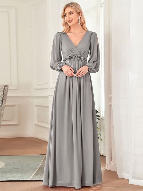 Elegant Chiffon V-Neckline Long Sleeve Formal Evening Dress dresses nigth, womens black dresses, bridsmaid dresses #dressesforsale #dressesperth #dresseslover, dried orange slices, yule decorations, scandinavian christmas Flowy Formal Dresses, Elegant Evening Dresses Long, Womens Prom Dresses, Formal Evening Dress, Fall Fit, Long Sleeve Evening Dresses, Dress Women Elegant, Ever Pretty, Evening Dress Fashion