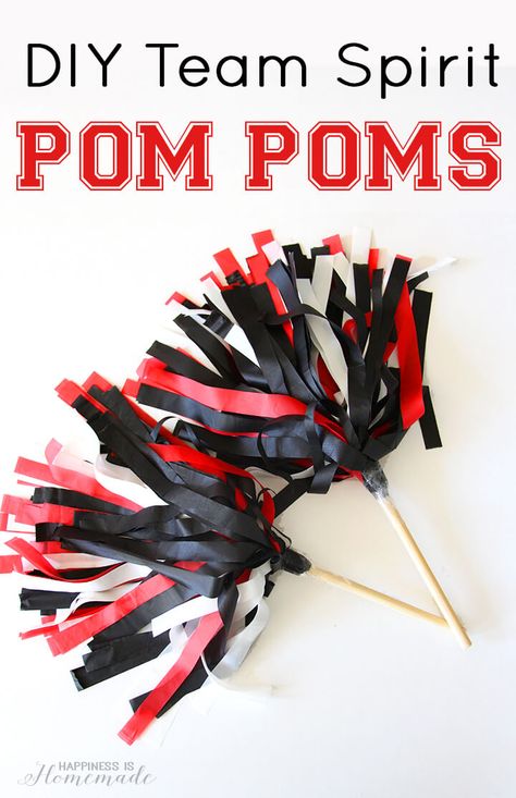 Quick and easy DIY pom poms are the perfect way to cheer on your favorite sports team and show your team spirit! Great for kids and adults alike! Sports Themed Vbs Lessons, Chiefs Activities For Kids, Diy Tailgate Decorations, Superbowl Diy Decorations, Tailgate Games For Kids, How To Make Pom Poms, Homecoming Party Ideas, Team Mom Ideas, Spirit Stick Ideas Diy