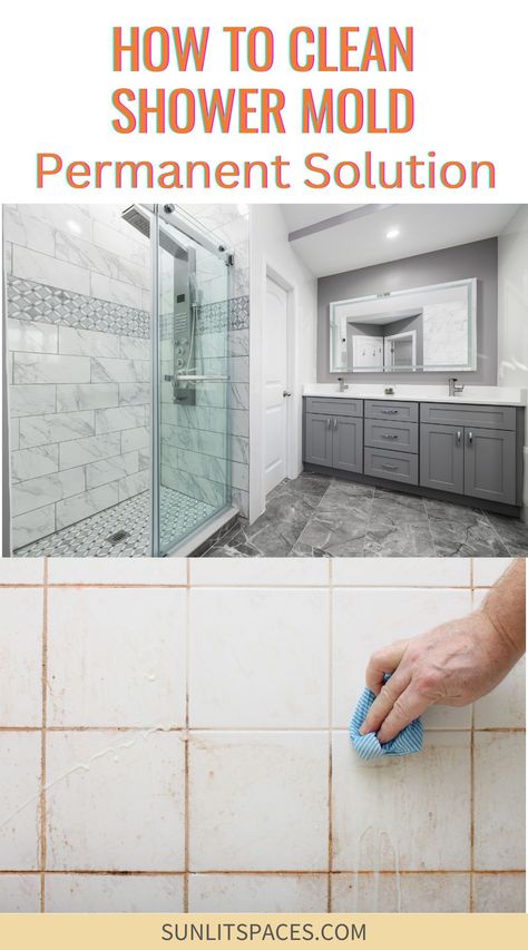 Discover the best way to clean shower mold permanently. This guide offers effective cleaning tips using natural cleaners, proper ventilation, and mold remover methods. Bathroom Shower Cleaner, Shower Mildew Remover, Deep Clean Shower Mold, Cleaning Shower Grout Remove Mold, Diy Mildew Remover Bathroom, Diy Mold Remover Bathroom, Best Way To Clean Shower Grout, Homemade Shower Cleaner For Mold, Moldy Shower Cleaning