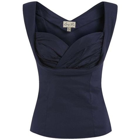 'Dorelia' Navy Rockabilly Top ($15) ❤ liked on Polyvore featuring tops, navy, sweetheart top, surplice tops, ruched sleeveless top, rockabilly tops and navy sleeveless top Fitted Tops, Sweetheart Top, Lindy Bop, Mode Inspo, Mode Inspiration, Dream Clothes, Fashion Killa, Look Fashion, Classy Outfits