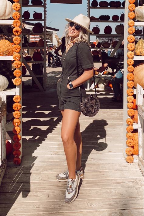 fall festival, junkstock, pumpkins, style, fashion, romper, fedora, madewell, liketoknow.it Junkstock Outfit, Rattan Bag, My Outfit, Black Flower, Fall Festival, Fedora, Pumpkins, Tshirt Dress, Madewell