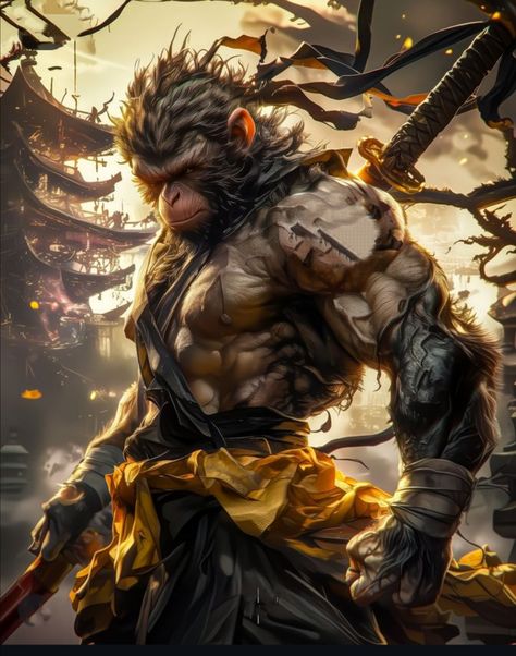 Son Wukong, Wu Kong, Monkey Tattoos, Cheetah Cubs, Monkey Art, Fantasy Beasts, Monkey King, Draw On Photos, Hero Arts