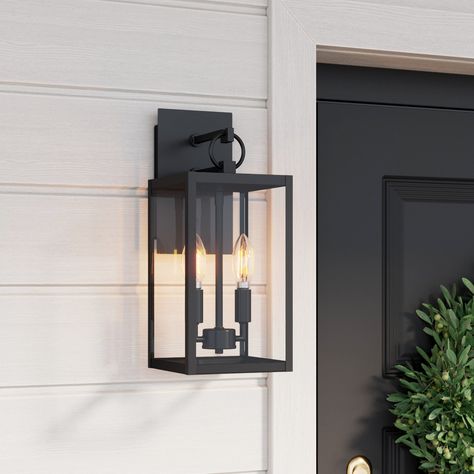 Fresco, Exterior Modern Lighting, Modern Farmhouse Exterior Lighting, Black Outdoor Light Fixtures, House Facelift, Door Lighting, Porch Lantern, Nathan James, Black Sconces