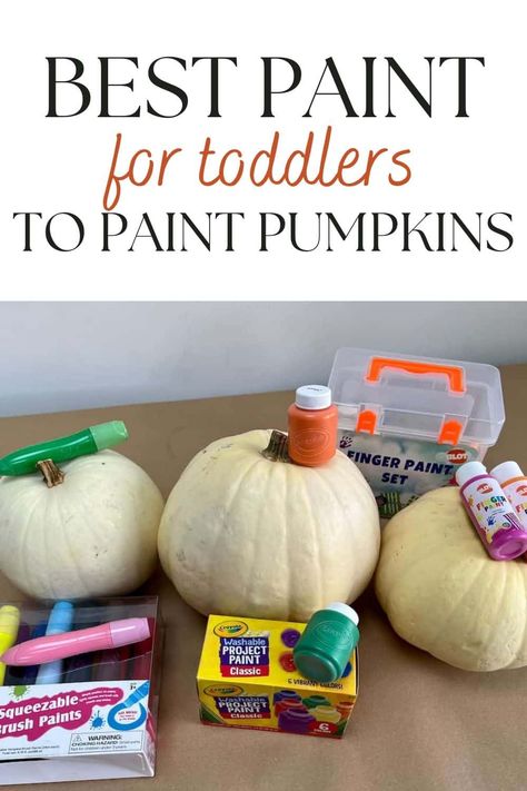 Painting pumpkins is a great activity to let toddlers take part in Halloween crafts. The three toddler-friendly paints being tested are Crayola Washable Paint Classic, TBC The Best Crafts Squeezable Paints, and BLOT Finger Paint Set. Mini Pumpkin Painting Ideas For Toddlers, Pumpkin Painting For Kids Toddlers, Pumpkin Painting With Toddlers, Pumpkin Craft Ideas For Toddlers, Painting Pumpkins With Toddlers, What Paint To Use On Pumpkins, Toddler Painting Pumpkins, Decorating Pumpkins With Toddlers, Best Paint For Pumpkin Painting