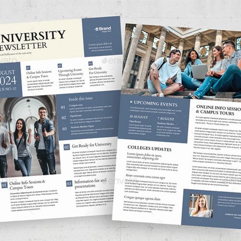 University Newsletter Template University Newsletter, College Newsletter, Newsletter Templates Word, Newsletter Template, Design Ideas, Illustrator, Typography, University, Graphic Design