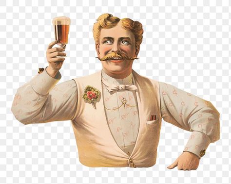 Bartender Illustration, Man Png, Victorian Man, Vintage Png, Vintage Man, Png Vintage, King Cole, Vintage Beer, Vintage Cocktail