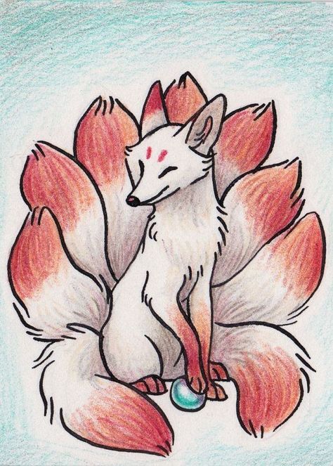 Kitsune Drawing, Fox Monster, Japanese Fox, Fox Artwork, Aceo Art, Art Fox, Fox Drawing, Japanese Mythology, Mythical Animal