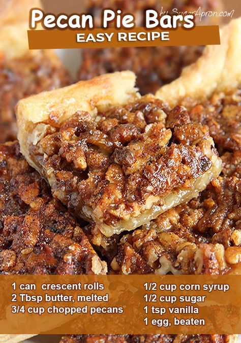 Easy Pecan Pie Bars - Sugar Apron Easy Pecan Pie Bars, Pecan Bar, Crescent Roll Recipes Dessert, Pecan Desserts Recipes, Pecan Bars Recipe, Pecan Pie Bars Easy, Easy Pecan Pie, Pecan Desserts, Pecan Pie Easy