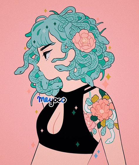 Medusa Evvi Art, Medusa Art, Arte Do Kawaii, Bel Art, Images Kawaii, Art Mignon, Art Kawaii, Arte Sketchbook, Art Et Illustration