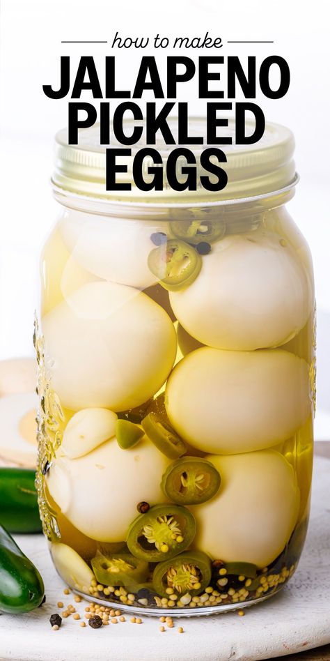 These spicy, addictive jalapeno pickled eggs are so easy to make! There's no canning required and they can be kept in the refrigerator. Sweet And Spicy Pickled Eggs, Jalapeno Pickled, Pickling Veggies, Best Pickled Eggs, Beet Eggs, Spicy Pickled Eggs, Picked Eggs, Pickled Eggs Recipe, Quick Pickle