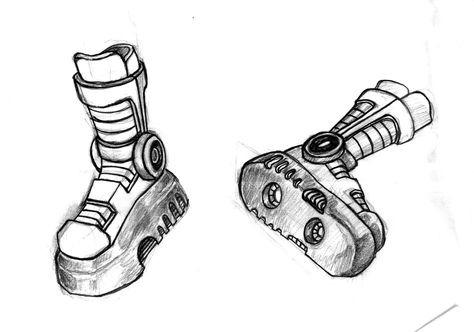 Rocket Boots! Rocket Shoes Concept Art, Space Boots Drawing, Rocket Boots Concept Art, Robot Boots, Boots Sketch, Cyberpunk Boots, Rocket Boots, Rex Dangervest, Cartoon Boots