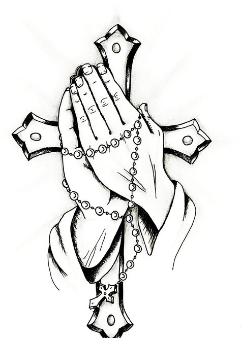 Praying hands are simple to draw, if you have step-by-step instructions. Description from handtattoosformen.blogspot.com. I searched for this on bing.com/images Praying Drawing, Cross Drawings, Rosary Drawing, Prayer Hands Tattoo, Praying Rosary, Drawing Library, Praying Hands With Rosary, Crucifix Tattoo, Hands Praying