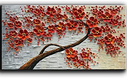 Amazon.com: YaSheng Art - hand-painted Oil Painting On Canvas Texture Palette Knife Red Flowers Paintings Modern Home Decor Wall Art Painting Colorful 3D Flowers Tree Paintings Ready to hang 24x48inch: Paintings 3d Painting On Canvas, Texture Palette, Canvas Painting For Beginners, Tree Paintings, Flowers Paintings, Oil Painting Texture, Easy Canvas Painting, Canvas Painting Diy, 3d Painting