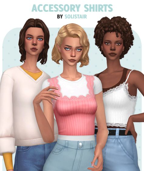 Accessory Shirts | Solistair on Patreon Alpha Sims, Cc Top, Sims Clothes, Cc Clothes, Pelo Sims, Sims 4 Mm Cc, Sims 4 Dresses, Sims 4 Mm, Sims Four