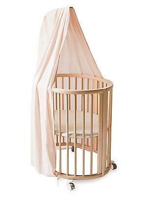 Nursery Crib Canopy, Stokke Cot, Round Crib Nursery, Tiny Nursery Ideas, Stokke Crib, Stokke Sleepi Crib, Round Crib, Canopy Crib, Magical Nursery