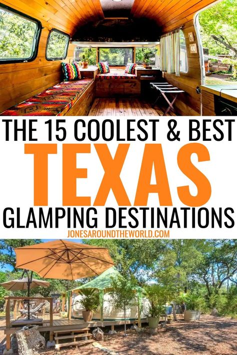 Planning a trip down to Texas? Glamping is the best way to experience the wilds of this state, and my list of the best Texas glamping is the place to find your perfect match! It's safe to say that Texas has the space to put on some seriously epic getaways! The Lone Star State is home to simply beautiful natural landscapes in between its sprawling big cities and authentic small towns, so glamping in Texas really offers so much beyond a comfy tent. #glamping #texas #camping #visittexas #travel Glamping Texas Hill Country, North Texas Travel, Best Texas Vacation Spots, Texas Road Trips Weekend Getaways, Glamping In Texas, Texas Camping Spots, Texas Vacation Ideas, Texas Glamping, Camping Texas