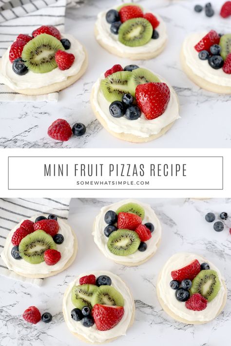 Christmas Fruit Pizza, Cookies Cream Cheese Frosting, Sugar Cookies Cream Cheese, Individual Fruit Pizza, Mini Fruit Pizza, Fruit Pizza Cups, Fruit Pizza Cookies, Pie Crust Pizza, Sugar Cookie Pizza