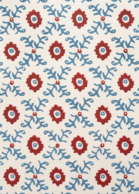 Wallpapers Block Print Pattern Design, Flower Wallpaper Red, Blue Red Wallpaper, Folk Art Wallpaper, Tess Newall, Victorian Prints, Flower Lamp Shade, Potato Print, Blue Flower Pattern