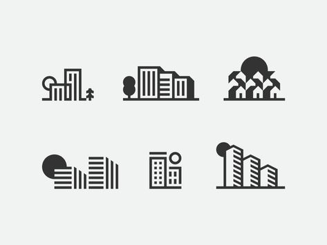 Icon Design Inspiration  —  Week #2 – Iconscout — An Icon Dictionary – Medium Town Logo Design, Logo Design Building, Building Graphic Design, Architecture Logos, Real Estate Logo Inspiration, Real Estate Vector, Sunset Building, Cart Visit, Building Logo Design