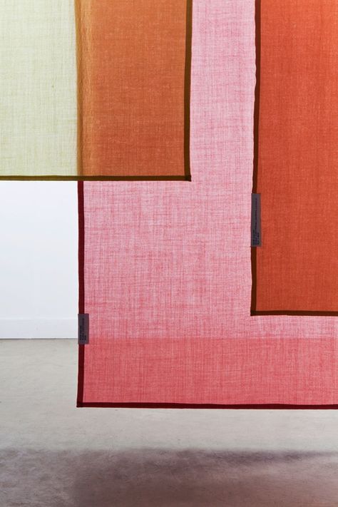 Detail, 'Tinctorial Textiles' designed by Dutch fiber design studio Raw Color. Dyed curtain panels in semi translucent wool. via the design studio Raw Color, Color Crush, Luminaire Design, Color Inspo, Color Stories, Color Textures, Fabric Panels, 인테리어 디자인, Natural Dyes