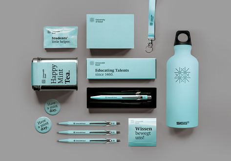 University of Basel. Corporate Design. on Behance Logo And Identity, Promotional Items Marketing, Corporate Branded Gifts, Corporate Giveaways, Company Swag, Swag Ideas, Desain Pantry, Collateral Design, Employer Branding