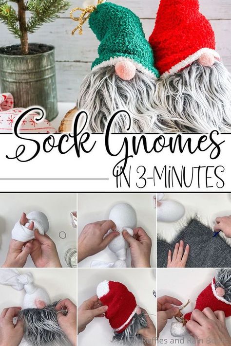 Sock Gnomes Diy How To Make Easy, Diy Sock Gnomes Tutorials, Gnome Hat From Sock, Gnome From Socks Diy, Gnome Out Of Socks, Stuffed Gnomes Diy, Natal, Easy Sock Gnomes Diy, Sock Gonks Christmas