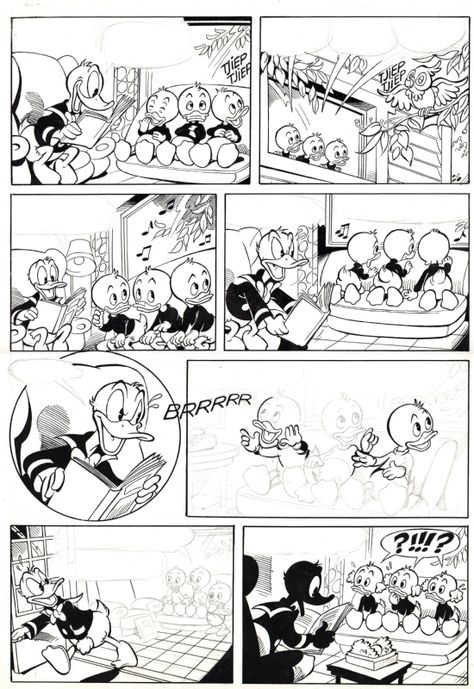 DONALD DUCK ORIGINAL COMIC INKED PAGE BY PEPE FERRE / DONALD DUCK MAGAZINE ART. Comic Art Study Layout, Donald Duck Comic, Disney Vintage, Art Comic, Art Gallery Room, Language Teaching, Gallery Room, Comic Page, Colouring Book