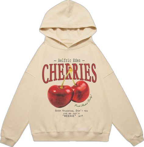 Hoodies Y2k, Hoodie Cartoon, Aelfric Eden, Streetwear Sweatshirt, Streetwear Casual, Cherry Print, Christmas Wishlist, White Hoodie, Cartoon Character