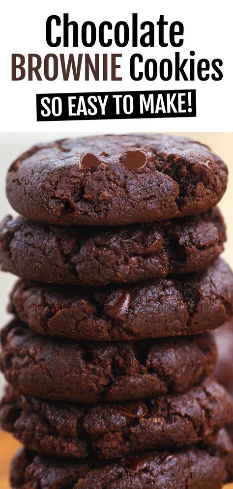 These chocolate brownie cookies are one of my favorite easy cookie recipes Healthy Cookies Recipes Easy, Brownie Cookies Recipes Easy, Delicious Easy Cookie Recipes, Healthy Brownie Cookie Recipe, Easy Baking Recipes Desserts Chocolate, Keto Brownie Cookies, Brownie Recipes For One, Vegan Easy Cookies, Easy Cookie Recipes Healthy