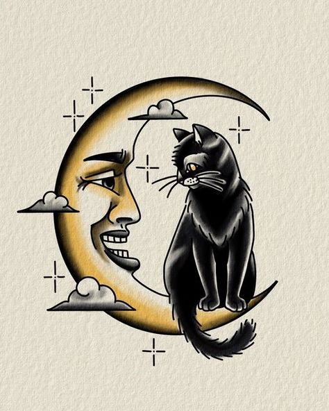 Cat Portrait Tattoos, Traditional Tattoo Inspiration, Optical Illusion Tattoo, Black Cat Tattoos, Shape Tattoo, Fantasy Tattoos, Spooky Tattoos, Traditional Tattoo Design, Tattoo Portfolio