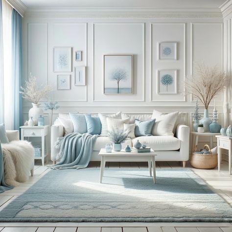 sky blue and white living room Tiffany Blue Rooms, Bedroom Interior Colour, Light Blue Living Room, Pastel Interior Design, Pastel Living Room, Living Room Panelling, Victorian House Interiors, Blue And White Living Room, Blue Interior Design