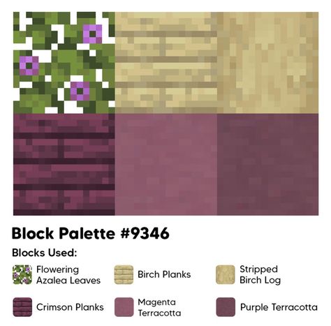 Minecraft Block Palette Crimson, Minecraft Block Palette Birch, Minecraft Amethyst Palette, Mangrove Block Palette, Birch Block Pallet Minecraft, Minecraft Cherry Palette, Mangrove Color Palette Minecraft, Mc Color Palette, Minecraft Spruce Palette