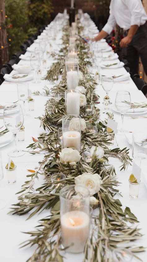 Tablescaping for wedding or engagement party Branches Wedding Decor, Engagement Party Table, Olive Decor, Branch Centerpieces Wedding, Rose Centerpieces Wedding, Olive Branch Wedding, Sicily Wedding, Olive Wedding, Wedding Tableware